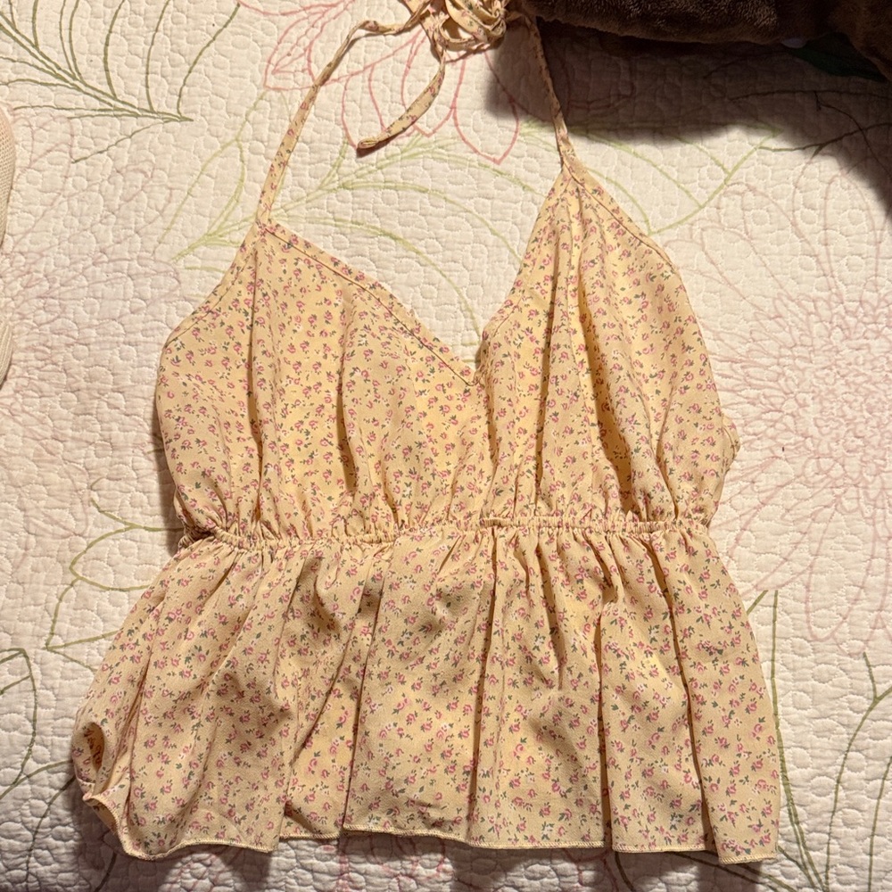 SHEIN Yellow Floral Halter Top